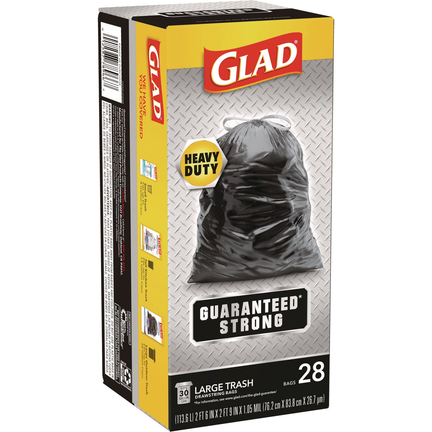 Drawstring Large Trash Bags, 30 gal, 1.05 mil, 30" x 33", Black, 15/Box - 4