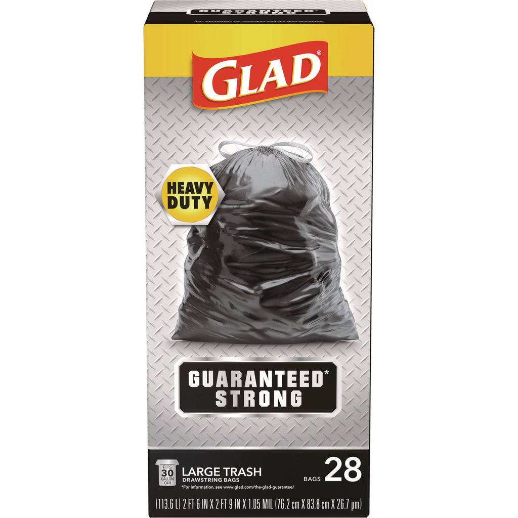Drawstring Large Trash Bags, 30 gal, 1.05 mil, 30" x 33", Black, 15/Box - 1