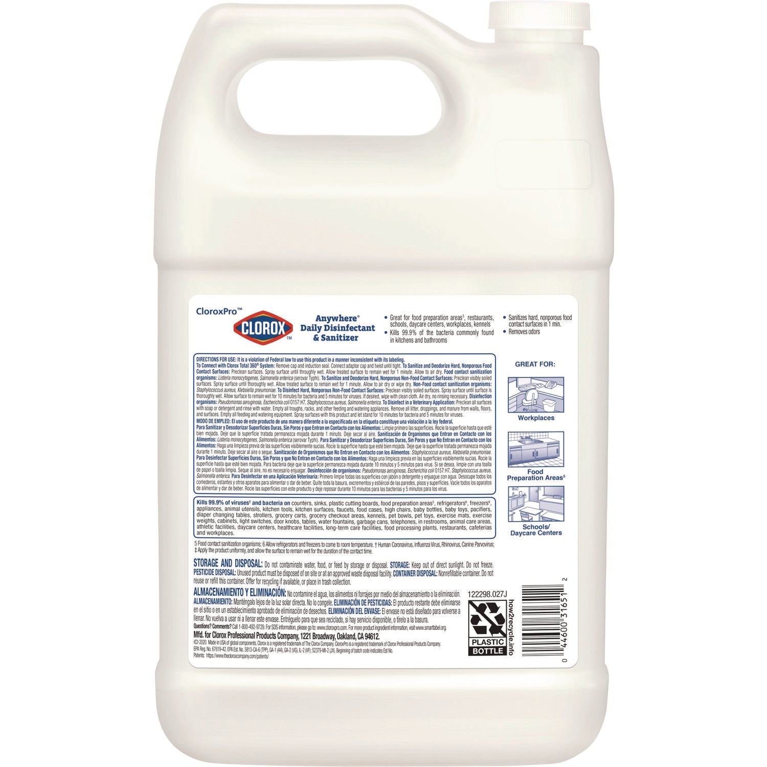 CloroxPro Anywhere Daily Disinfectant and Sanitizing Bottle - 128 fl oz (4 quart) - 1 Each - Disinfectant, Deodorize, pH Balanced - Translucent - 4