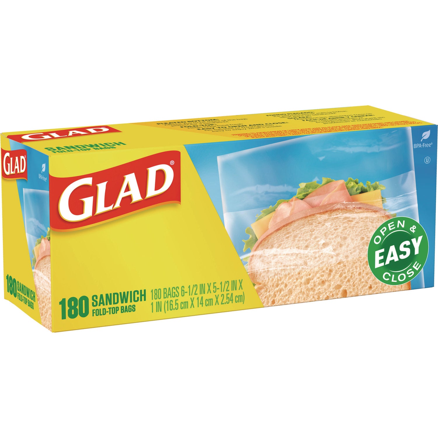 Fold-Top Sandwich Bags, 6.5" x 5.5", Clear, 180/Box, 12 Boxes/Carton - 6