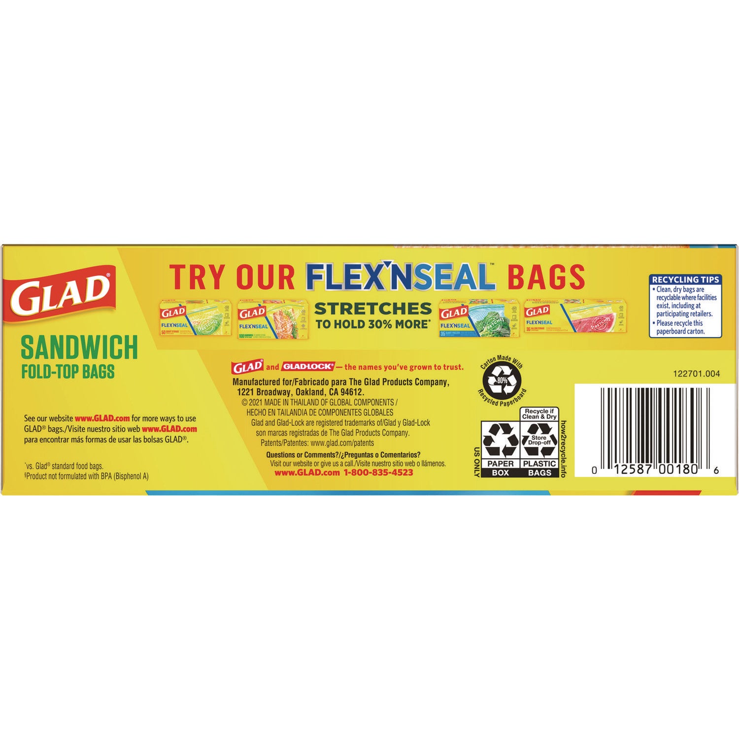 Fold-Top Sandwich Bags, 6.5" x 5.5", Clear, 180/Box, 12 Boxes/Carton - 3