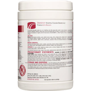 Dispatch Cleaner Disinfectant Towels, 1-Ply, 6.75 x 8, Unscented, White, 150/Canister, 8 Canisters/Carton - 2