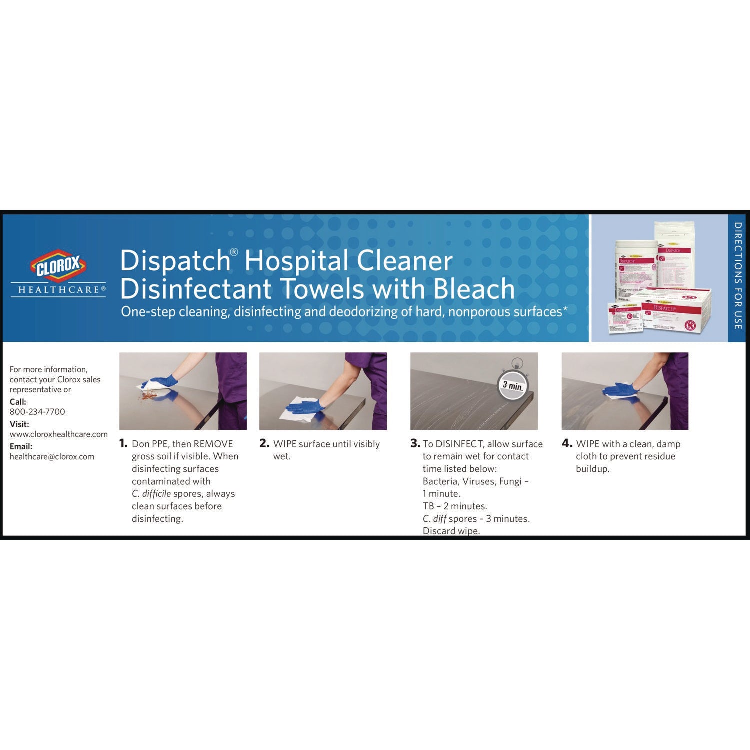 Dispatch Cleaner Disinfectant Towels, 1-Ply, 6.75 x 8, Unscented, White, 150/Canister, 8 Canisters/Carton - 3