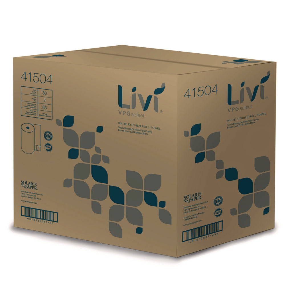 Livi Solaris Paper Two-ply Kitchen Roll Towel - 2 Ply - 9" x 11" - 85 Sheets/Roll - White - Fiber - Absorbent, Eco-friendly, Soft, Embossed - For Kitchen - 30 / Carton
