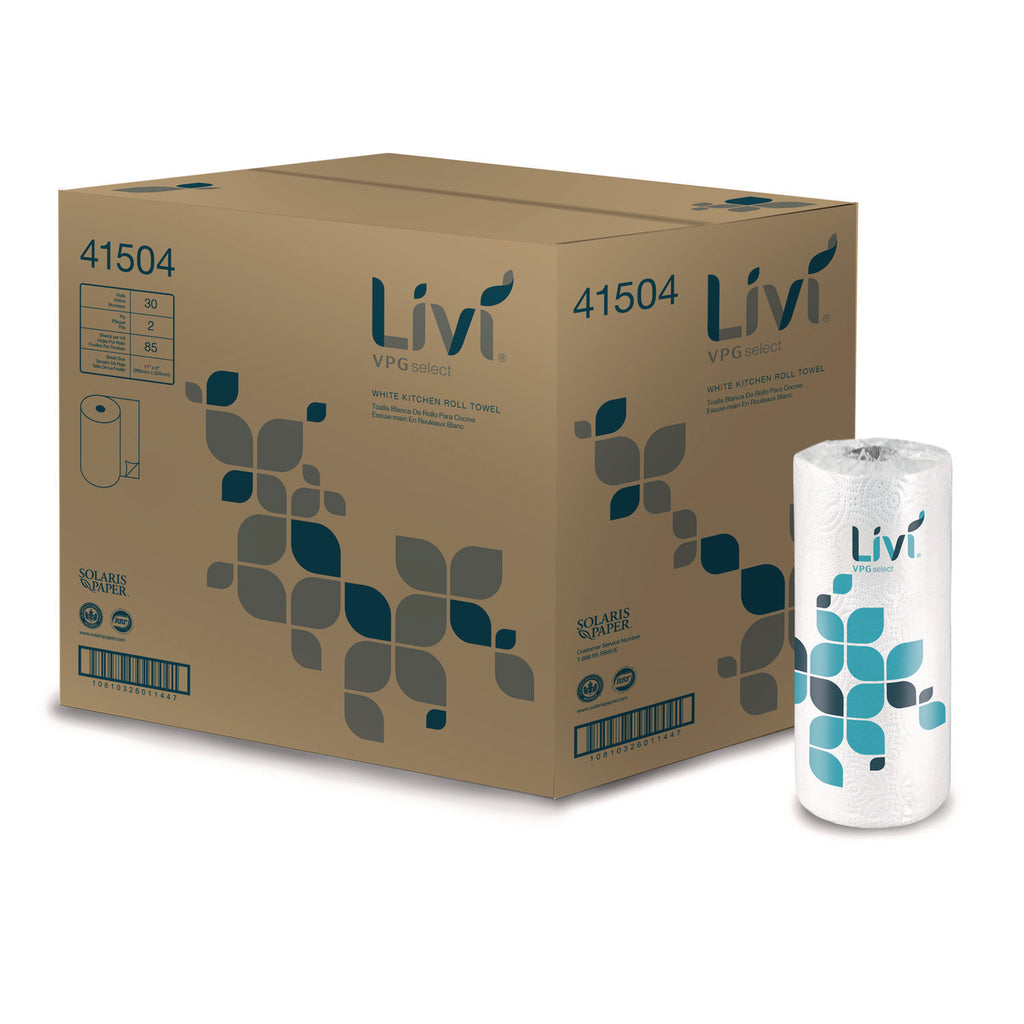 Livi Solaris Paper Two-ply Kitchen Roll Towel - 2 Ply - 9" x 11" - 85 Sheets/Roll - White - Fiber - Absorbent, Eco-friendly, Soft, Embossed - For Kitchen - 30 / Carton
