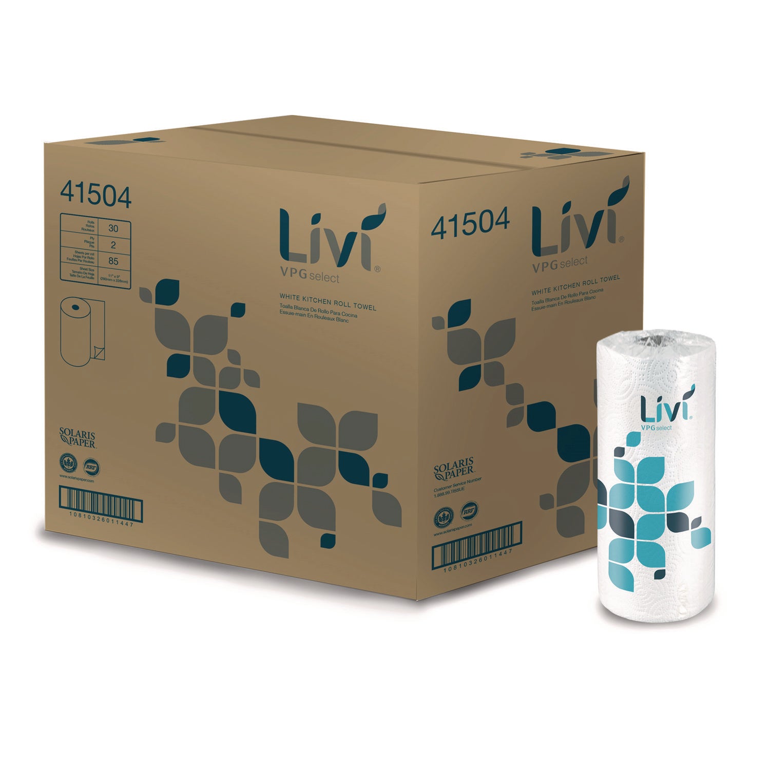 Livi Solaris Paper Two-ply Kitchen Roll Towel - 2 Ply - 9" x 11" - 85 Sheets/Roll - White - Fiber - Absorbent, Eco-friendly, Soft, Embossed - For Kitchen - 30 / Carton