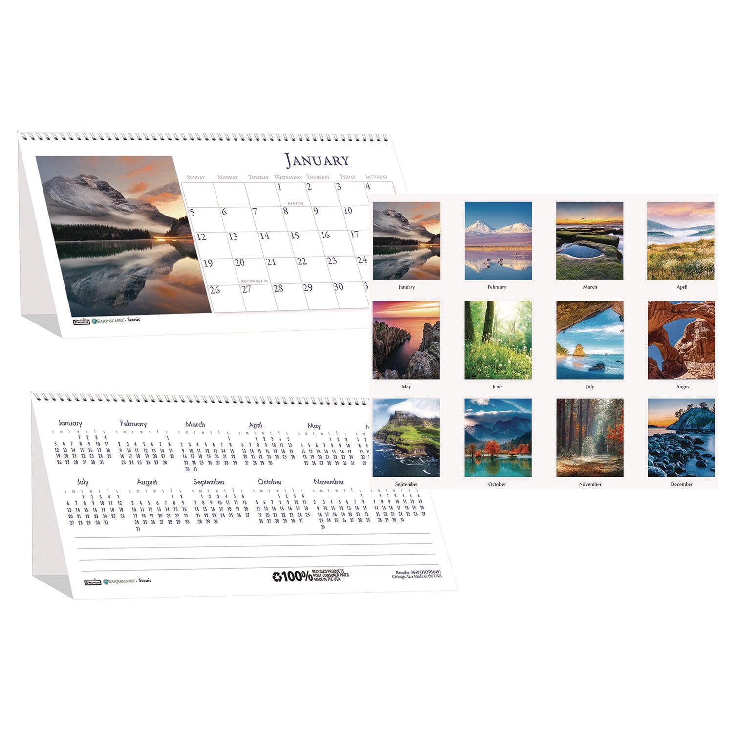 Earthscapes Recycled Desk Tent Monthly Calendar, Scenic Photography, 8.5 x 4.5, White Sheets, 12-Month (Jan to Dec): 2024 - 1