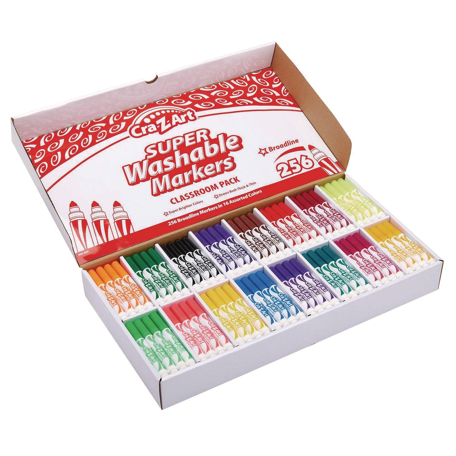 Super Washable Markers Classpack, Broad Bullet Tip, Assorted Colors, 256/Set
