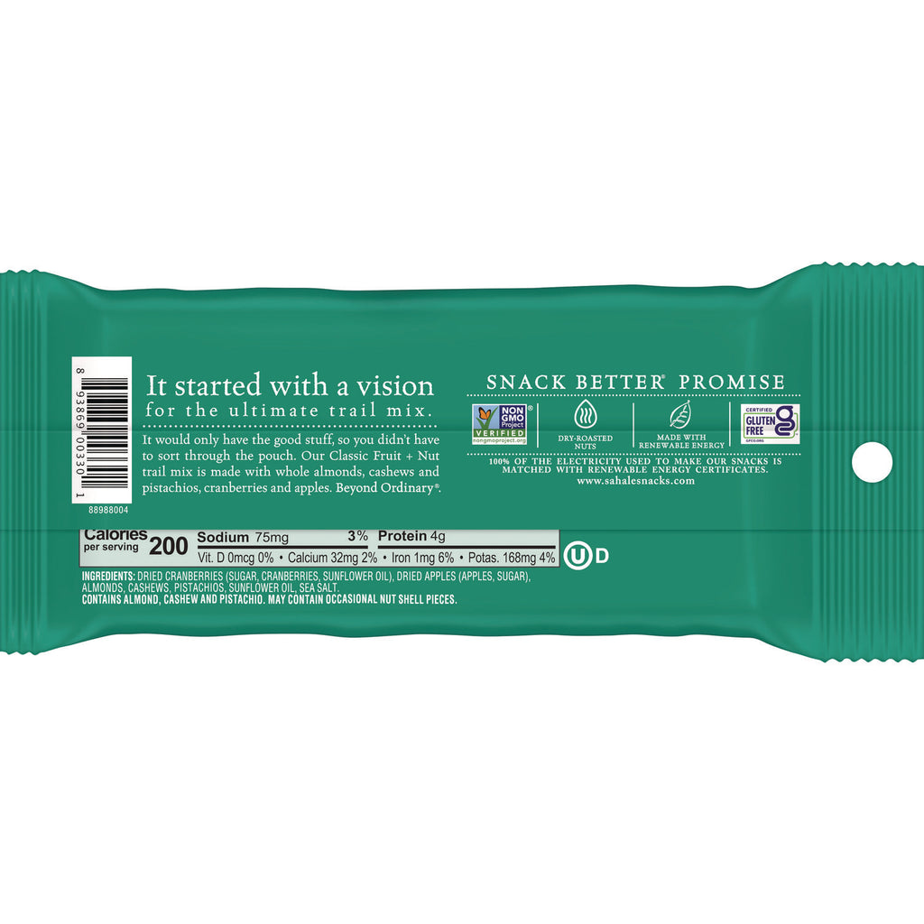 Sahale Snacks Fruit/Nut Trail Snack Mix - Non-GMO, Gluten-free - Fruit and Nut - 1.50 oz - 18 / Carton