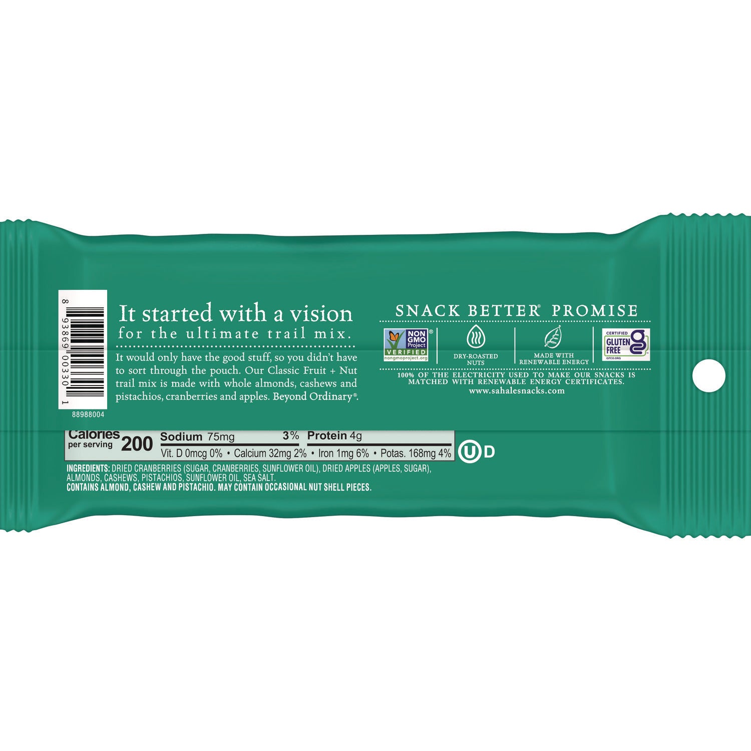 Sahale Snacks Fruit/Nut Trail Snack Mix - Non-GMO, Gluten-free - Fruit and Nut - 1.50 oz - 18 / Carton