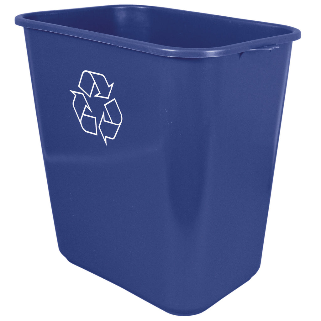 Soft-Sided Recycle Logo Plastic Wastebasket, 28 qt, Polyethylene, Blue