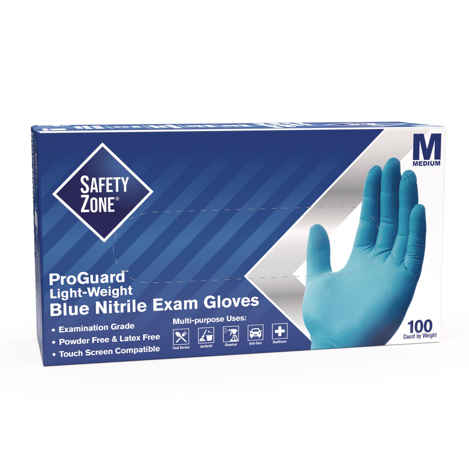 Safety Zone Powder Free Blue Nitrile Gloves - Medium Size - Blue - Comfortable, Allergen-free, Silicone-free, Latex-free, Textured - For Cleaning, Dishwashing, Food, Janitorial Use, Painting, Pet Care - 9.65" Glove Length - 1