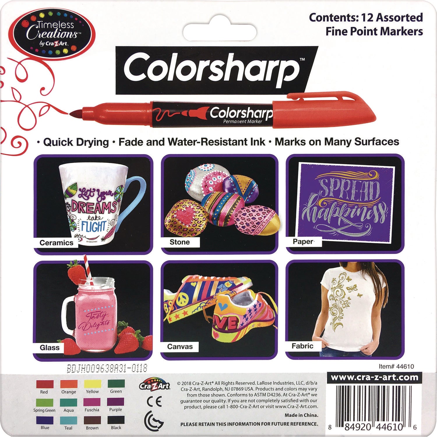 Colorsharp Permanent Markers, Fine Bullet Tip, Assorted Colors, 12/Set - 2