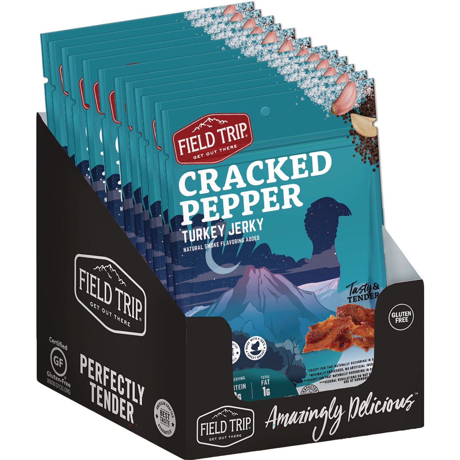 Turkey Jerky, Cracked Pepper Turkey, 2.2 oz Bag, 12 Bags/Carton
