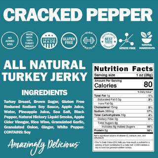 Turkey Jerky, Cracked Pepper Turkey, 2.2 oz Bag, 12 Bags/Carton