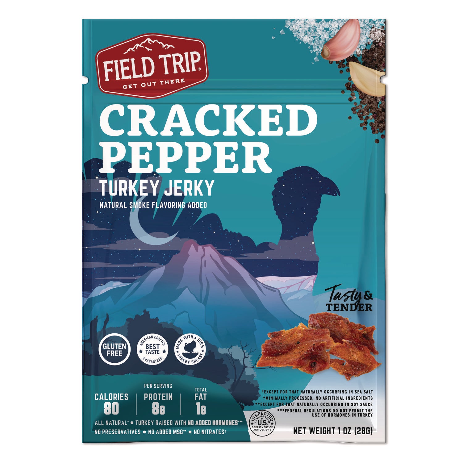 Turkey Jerky, Cracked Pepper Turkey, 2.2 oz Bag, 12 Bags/Carton - 1