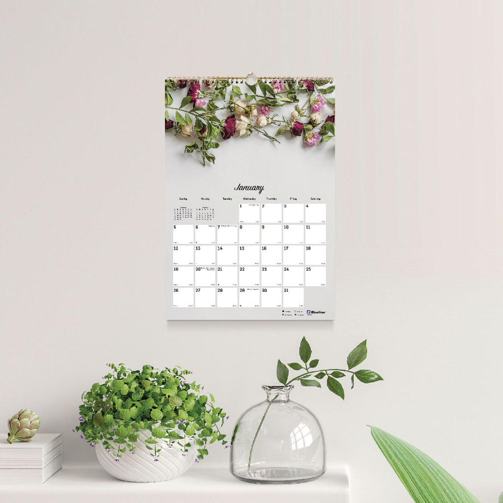 Romantic Wall Calendar, Romantic Floral Photography, 12 x 17, Multicolor/White Sheets, 12-Month (Jan to Dec): 2024