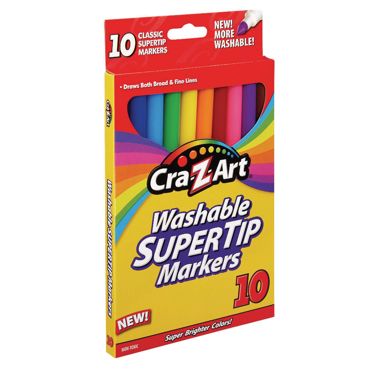 Washable SuperTip Markers, Fine/Broad Bullet Tips, Assorted Colors, 10/Set - 3