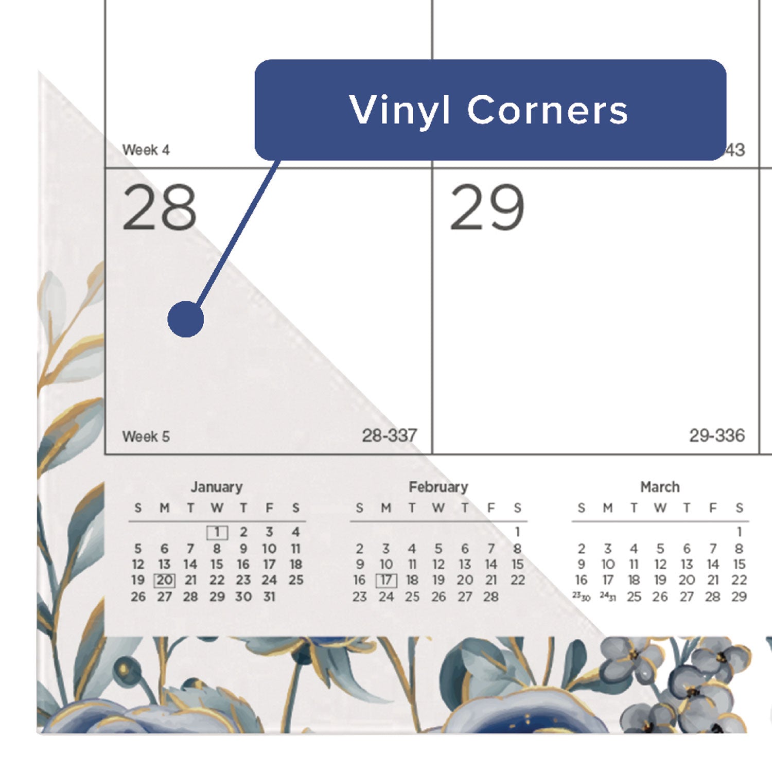 Blueline Abstract Floral Monthly Desk Pad - Monthly - 12 Month - January 2024 - December 2024 - 1 Month Single Page Layout - 17" x 22" Sheet Size - Desk Pad - Abstract Floral, Clear - Chipboard, Vinyl - Dated Planning Page, Daily Block, Notes Section - 4