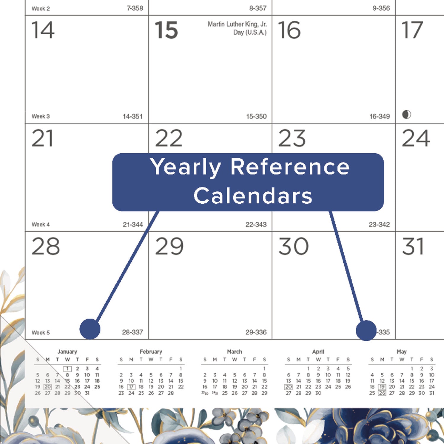 Blueline Abstract Floral Monthly Desk Pad - Monthly - 12 Month - January 2024 - December 2024 - 1 Month Single Page Layout - 17" x 22" Sheet Size - Desk Pad - Abstract Floral, Clear - Chipboard, Vinyl - Dated Planning Page, Daily Block, Notes Section - 5