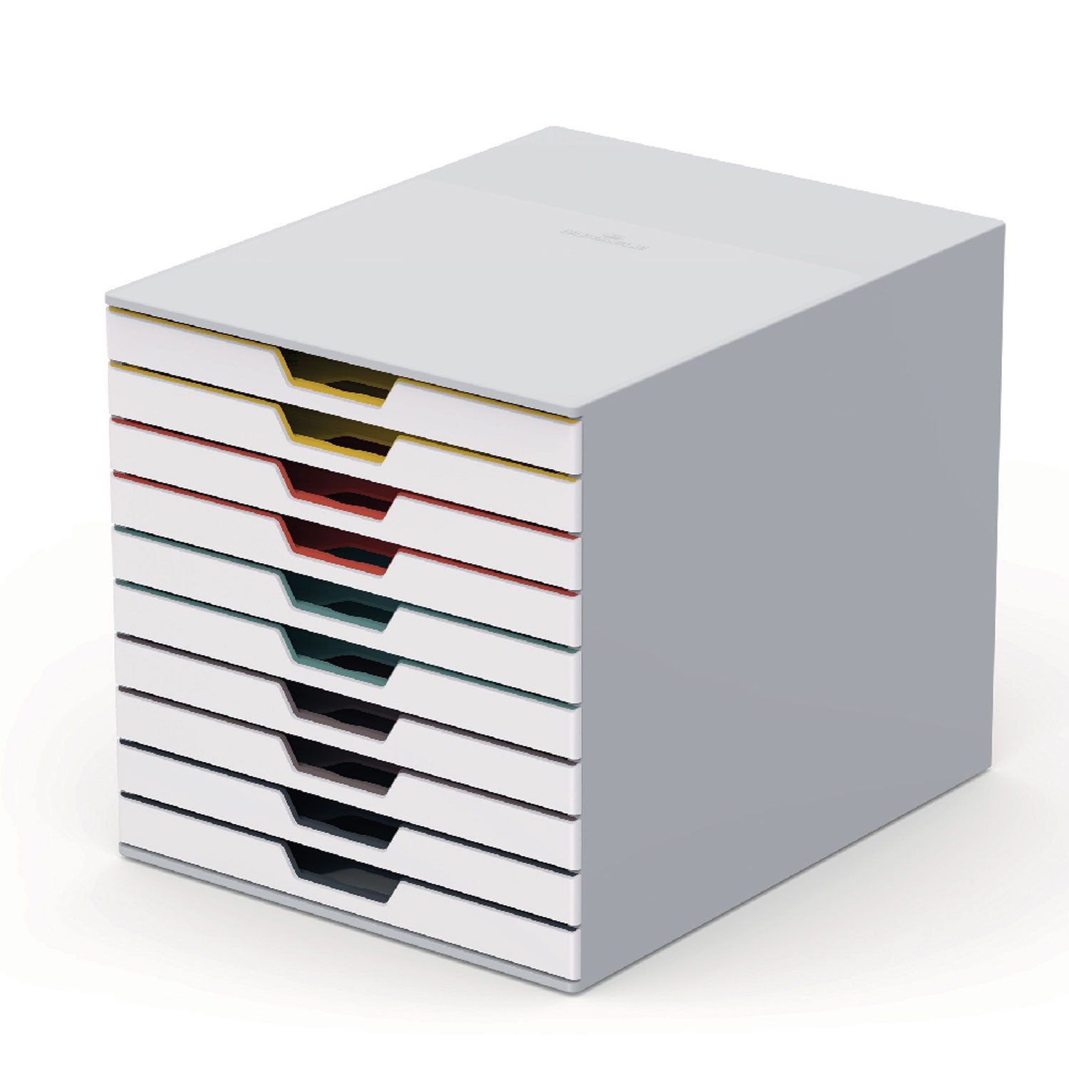 DURABLE VARICOLOR MIX 10 Drawer Desktop Storage Box, White/Multicolor - 10 Drawer(s) - 11" Height x 11.5" Width x 14" DepthDesktop - White - Plastic - 1 Each - 1