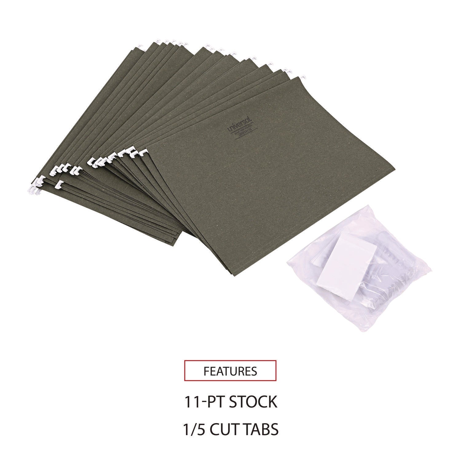 Hanging File Folders, Letter Size, 1/5-Cut Tabs, Standard Green, 25/Box - 8