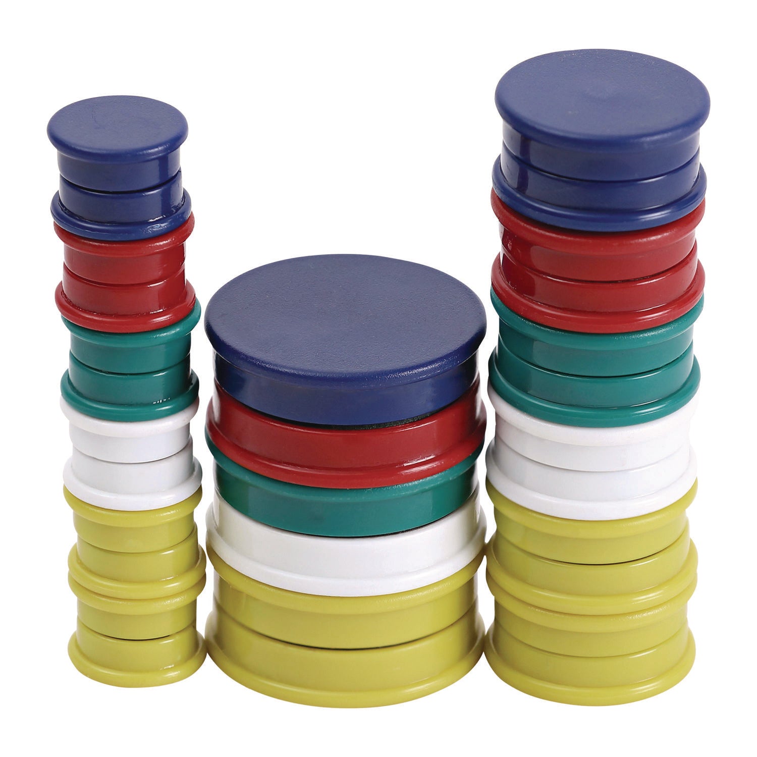 High-Intensity Assorted Magnets, Circles, Assorted Colors, 0.75", 1.25" and 1.5" Diameters, 30/Pack - 1