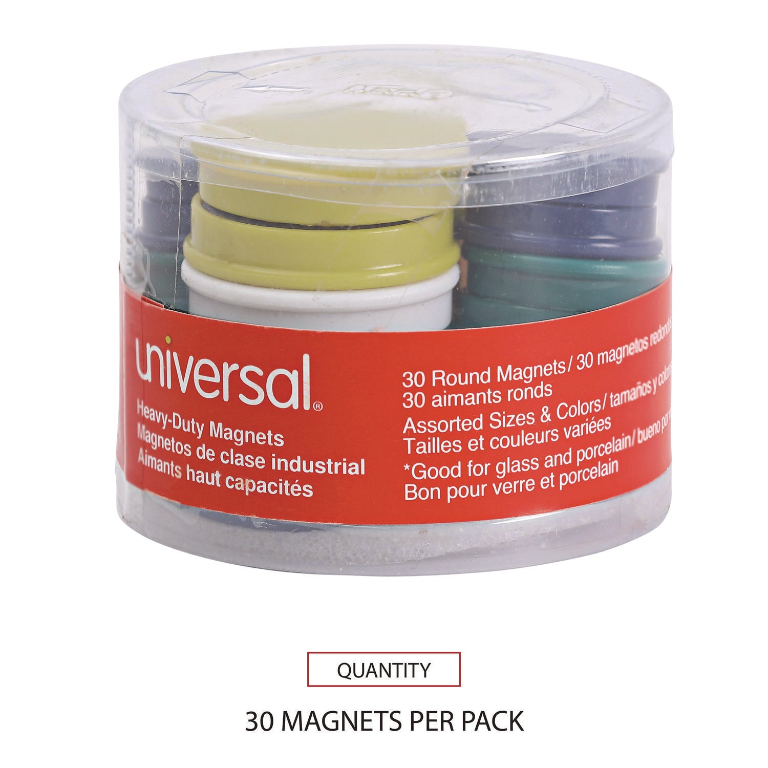 High-Intensity Assorted Magnets, Circles, Assorted Colors, 0.75", 1.25" and 1.5" Diameters, 30/Pack - 5