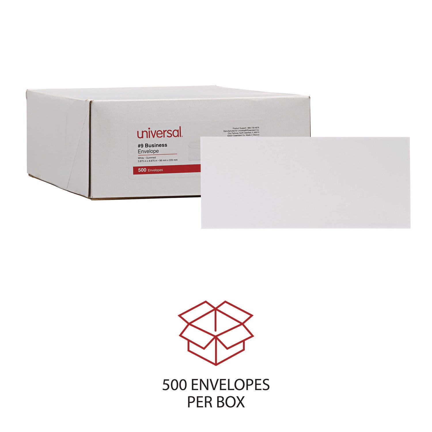 Open-Side Business Envelope, #9, Square Flap, Gummed Closure, 3.88 x 8.88, White, 500/Box - 5