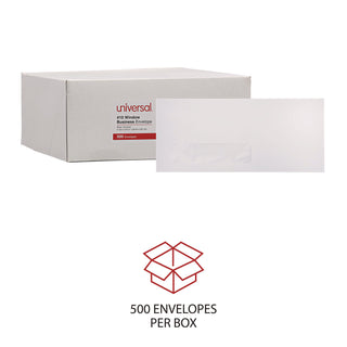 Open-Side Business Envelope, 1 Window, #10, Commercial Flap, Gummed Closure, 4.13 x 9.5, White, 500/Box - 4