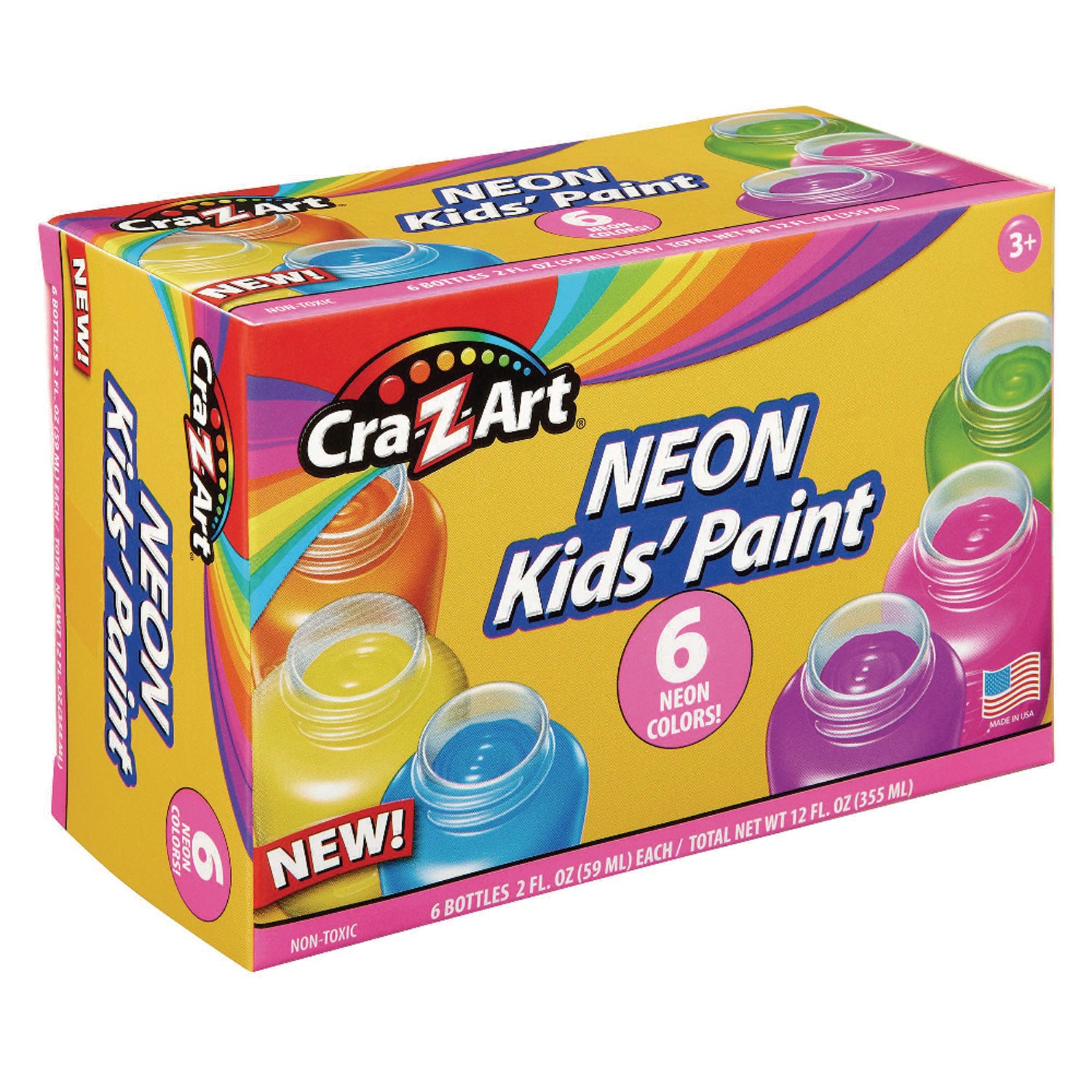 Neon Washable Kids' Paint, 6 Assorted Neon Colors, 2 oz Bottle, 6/Pack - 3