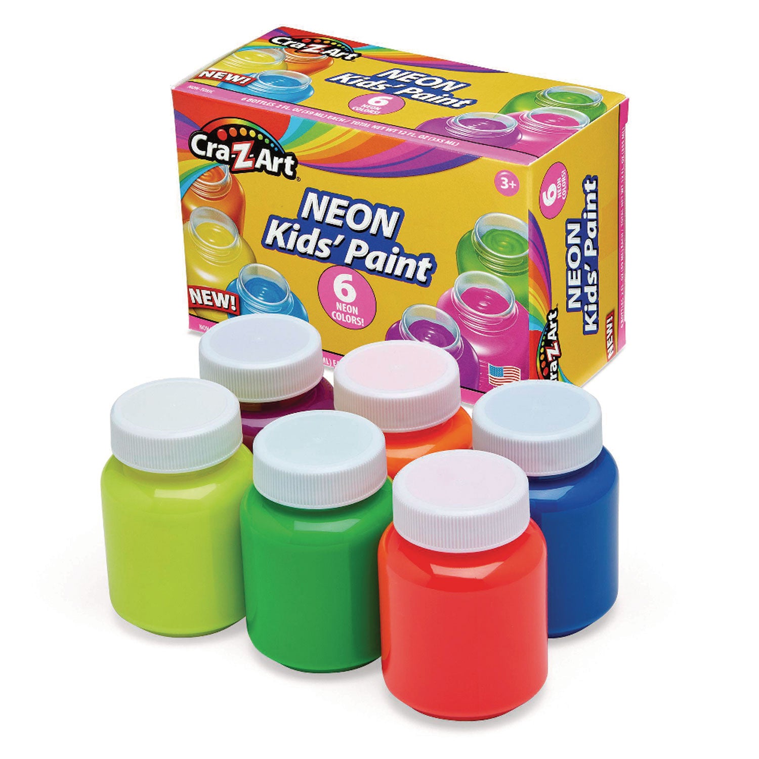 Neon Washable Kids' Paint, 6 Assorted Neon Colors, 2 oz Bottle, 6/Pack - 4