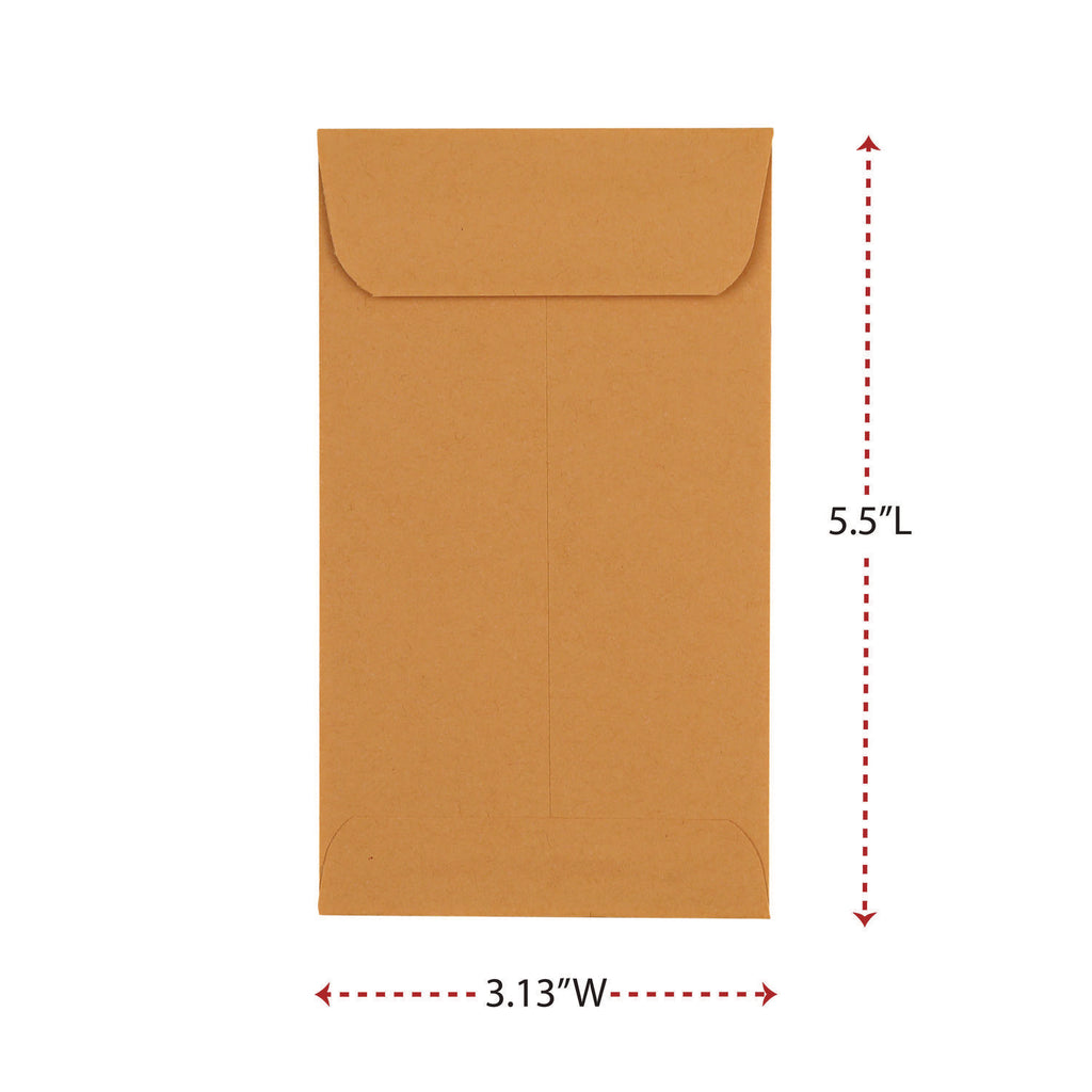 Kraft Coin Envelope, #5 1/2, Round Flap, Gummed Closure, 3.13 x 5.5, Light Brown Kraft, 500/Box