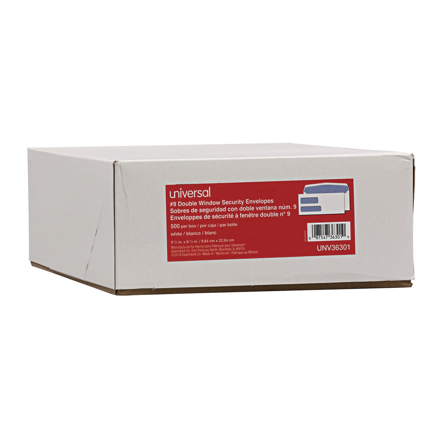 Double Window Business Envelope, #9, Commercial Flap, Gummed Closure, 3.88 x 8.88, White, 500/Box - 3