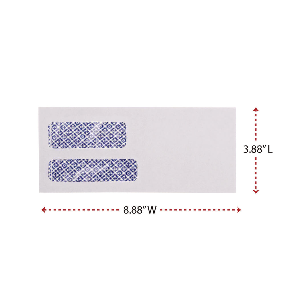 Double Window Business Envelope, #9, Commercial Flap, Gummed Closure, 3.88 x 8.88, White, 500/Box - 4