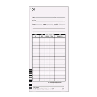 Time Clock Cards for Lathem Time 7000E, Two Sides, 3.5 x 7.25, 100/Pack