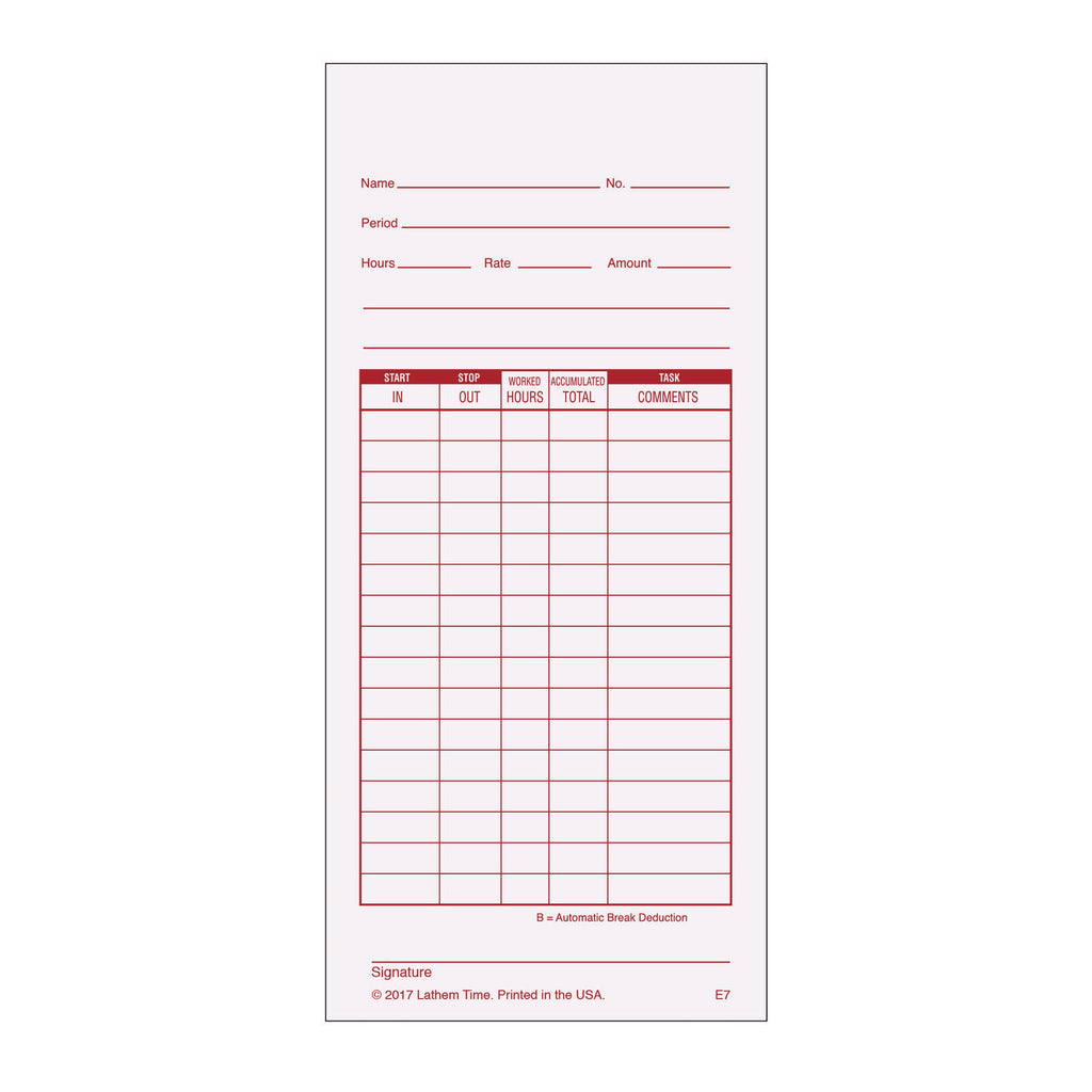 Time Clock Cards for Lathem Time 7000E, Two Sides, 3.5 x 7.25, 100/Pack