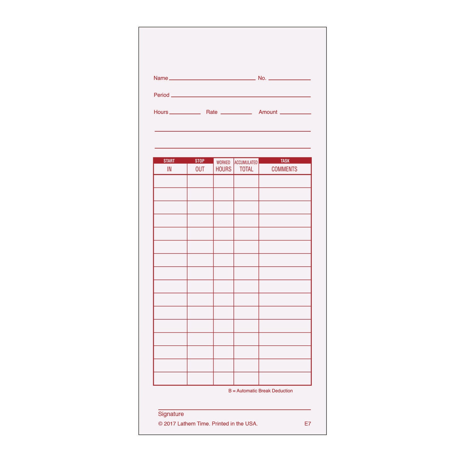 Time Clock Cards for Lathem Time 7000E, Two Sides, 3.5 x 7.25, 100/Pack