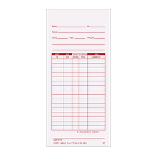 Time Clock Cards for Lathem Time 7000E, Two Sides, 3.5 x 7.25, 100/Pack