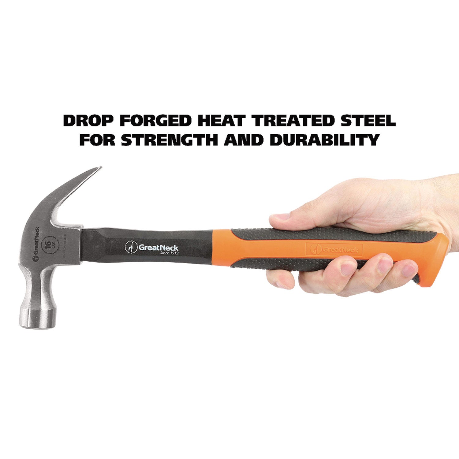 16 oz Claw Hammer with High-Visibility Orange Fiberglass Handle - 6