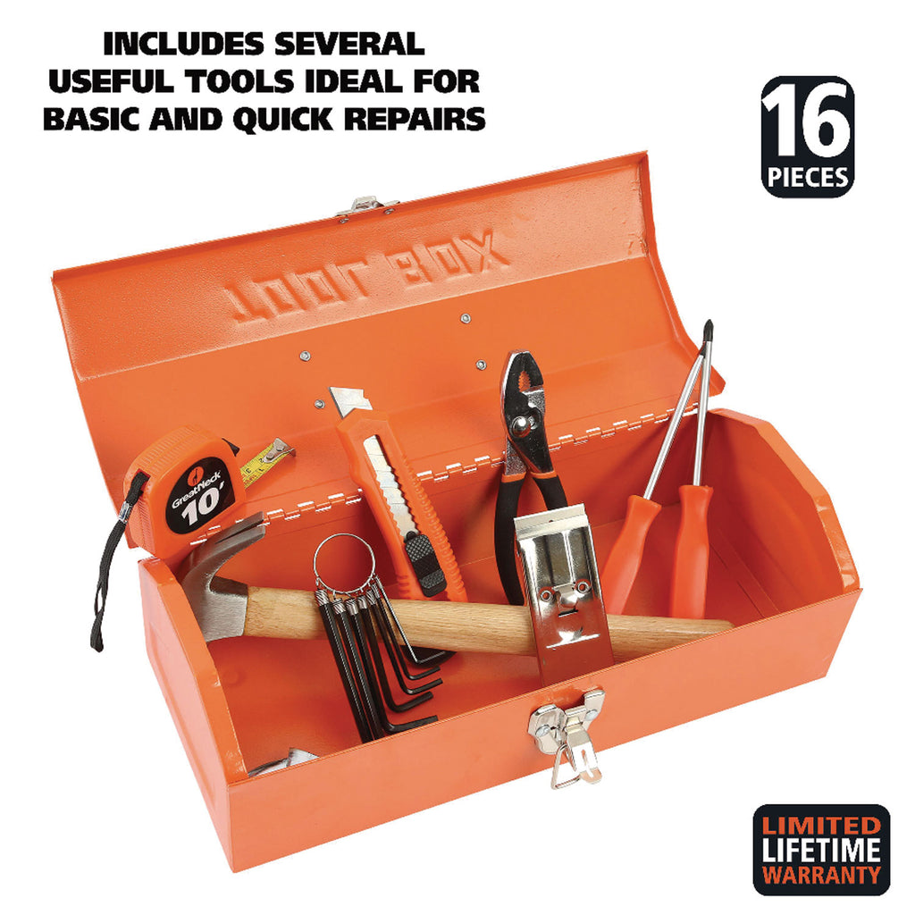 16-Piece Light-Duty Office Tool Kit, Metal Box, Red - 2