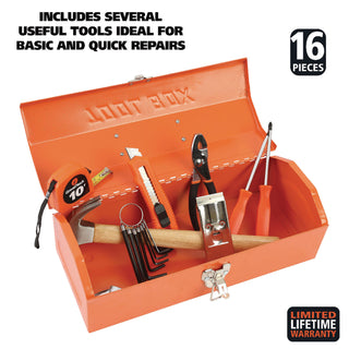 16-Piece Light-Duty Office Tool Kit, Metal Box, Red - 2