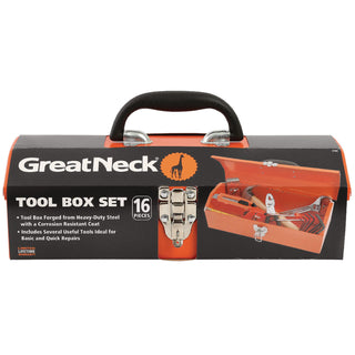 16-Piece Light-Duty Office Tool Kit, Metal Box, Red - 3