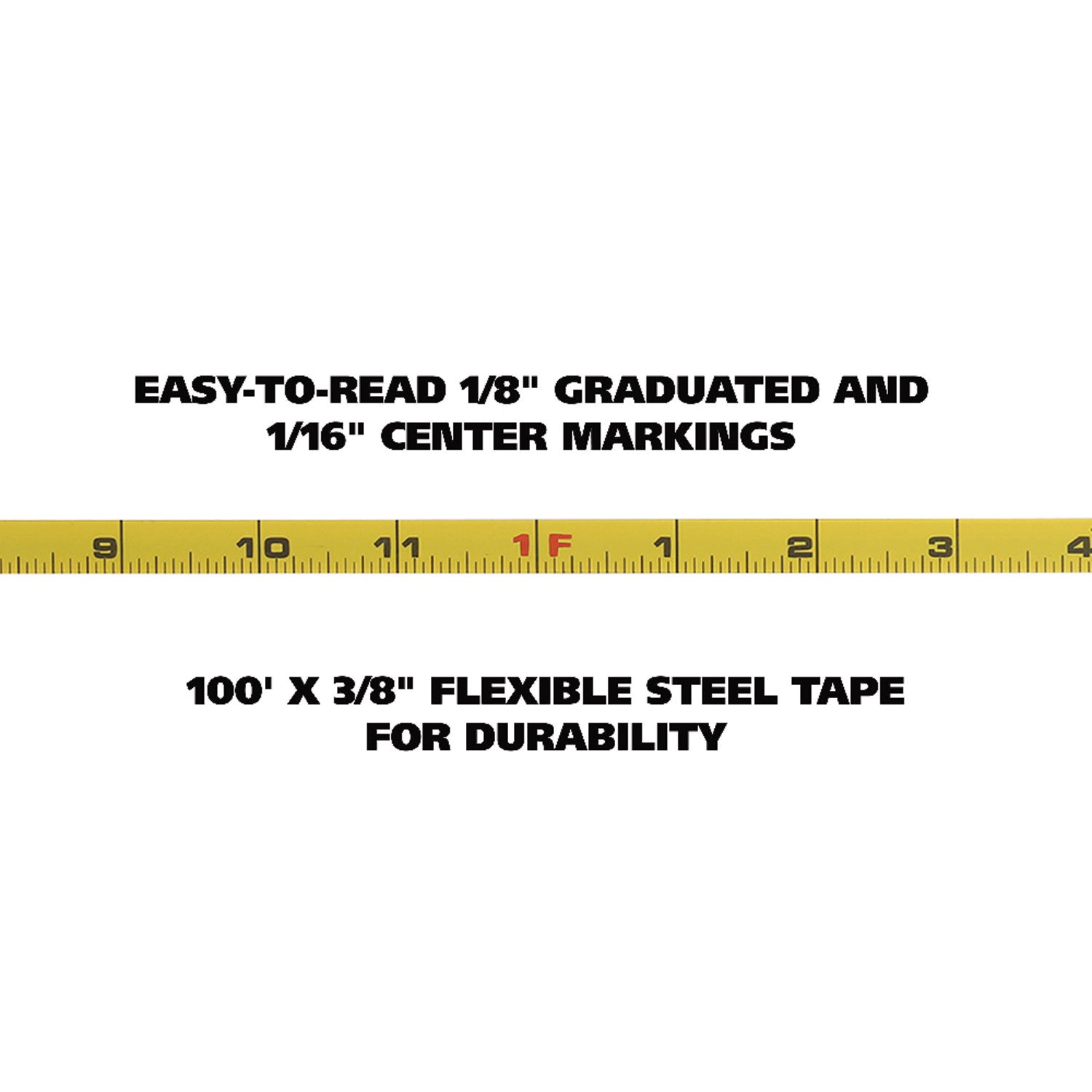 English Rule Measuring Tape, 0.38" x 100 ft, Steel, Yellow - 4