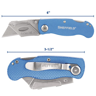 Sheffield Folding Lockback Knife, 1 Utility Blade, 2" Blade, 3.5" Aluminum Handle, Blue - 2