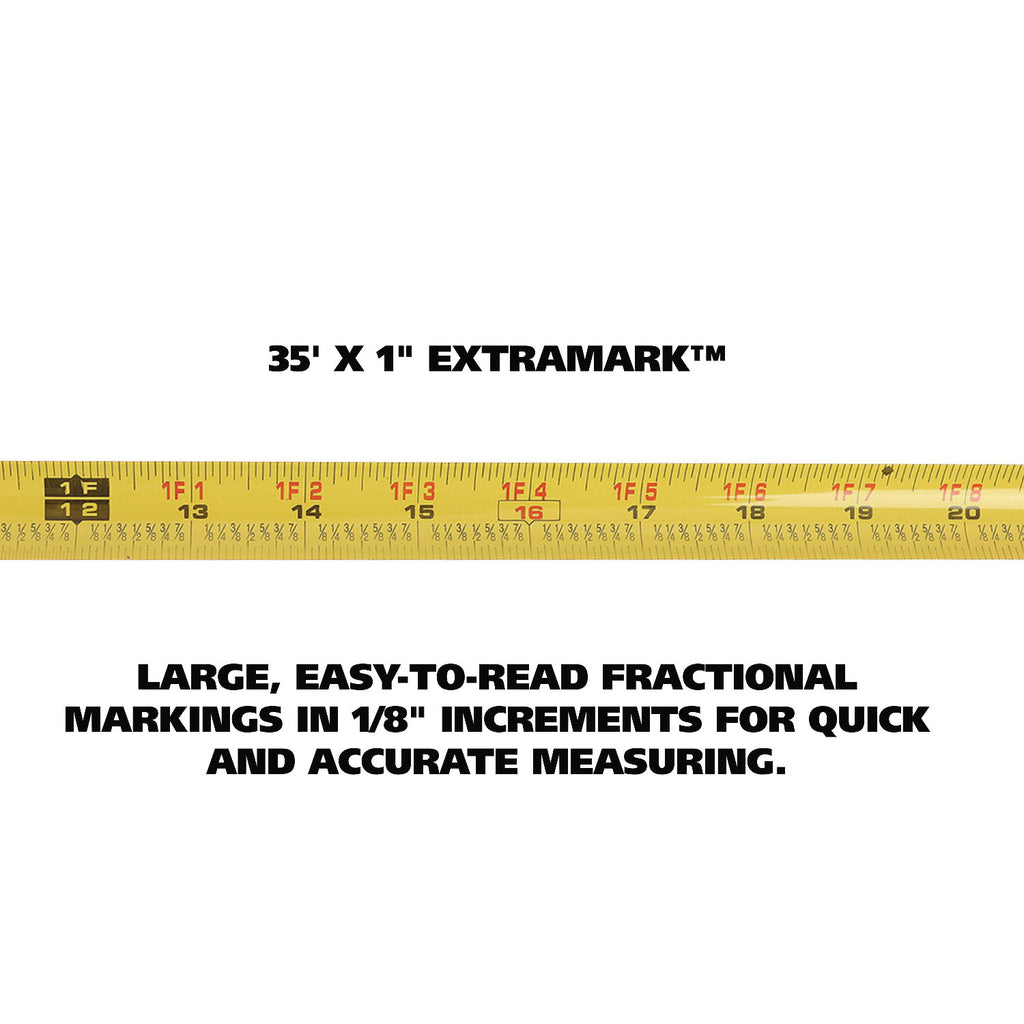ExtraMark Tape Measure, 1" x 35 ft, Steel, Yellow/Black