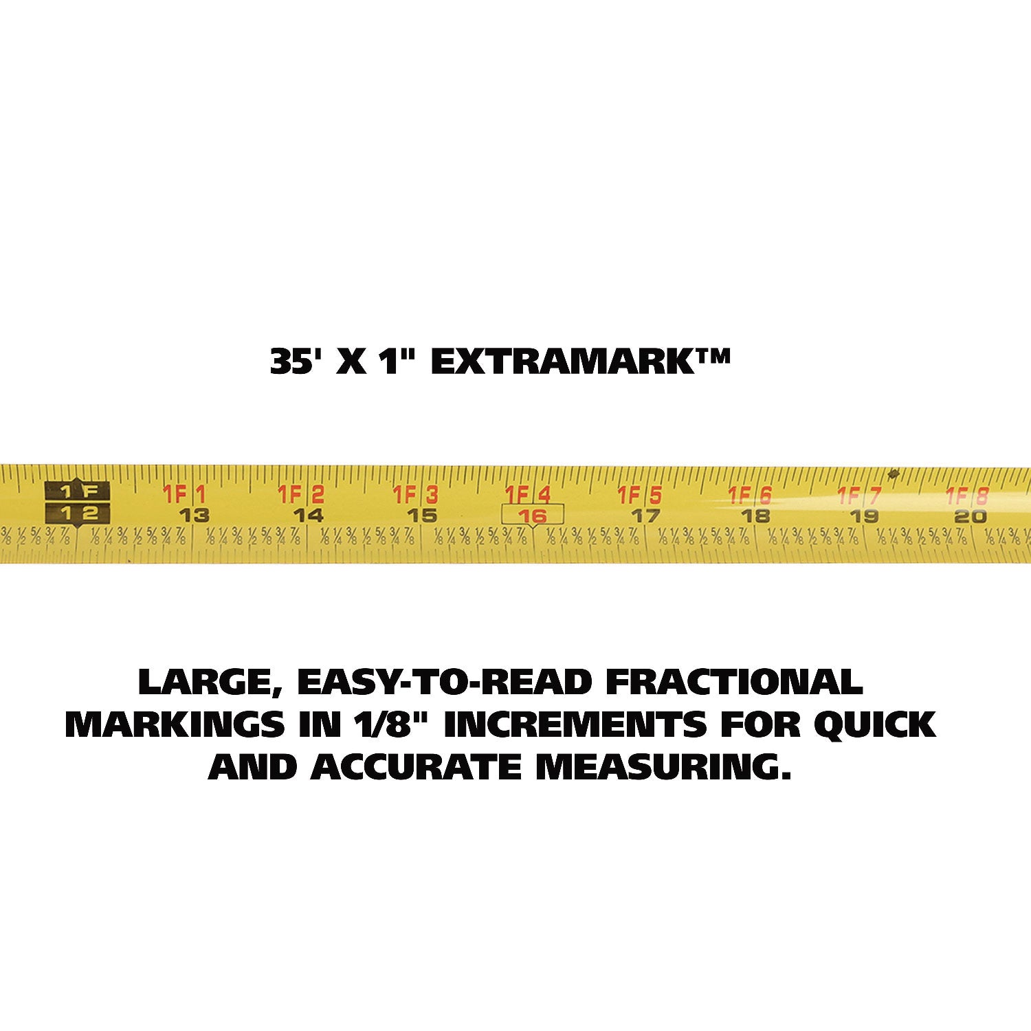 ExtraMark Tape Measure, 1" x 35 ft, Steel, Yellow/Black