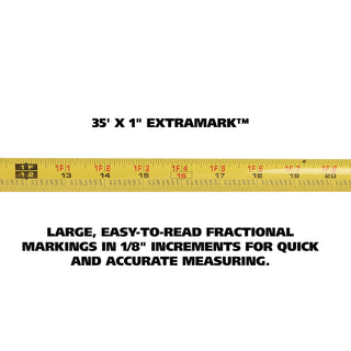 ExtraMark Tape Measure, 1" x 35 ft, Steel, Yellow/Black