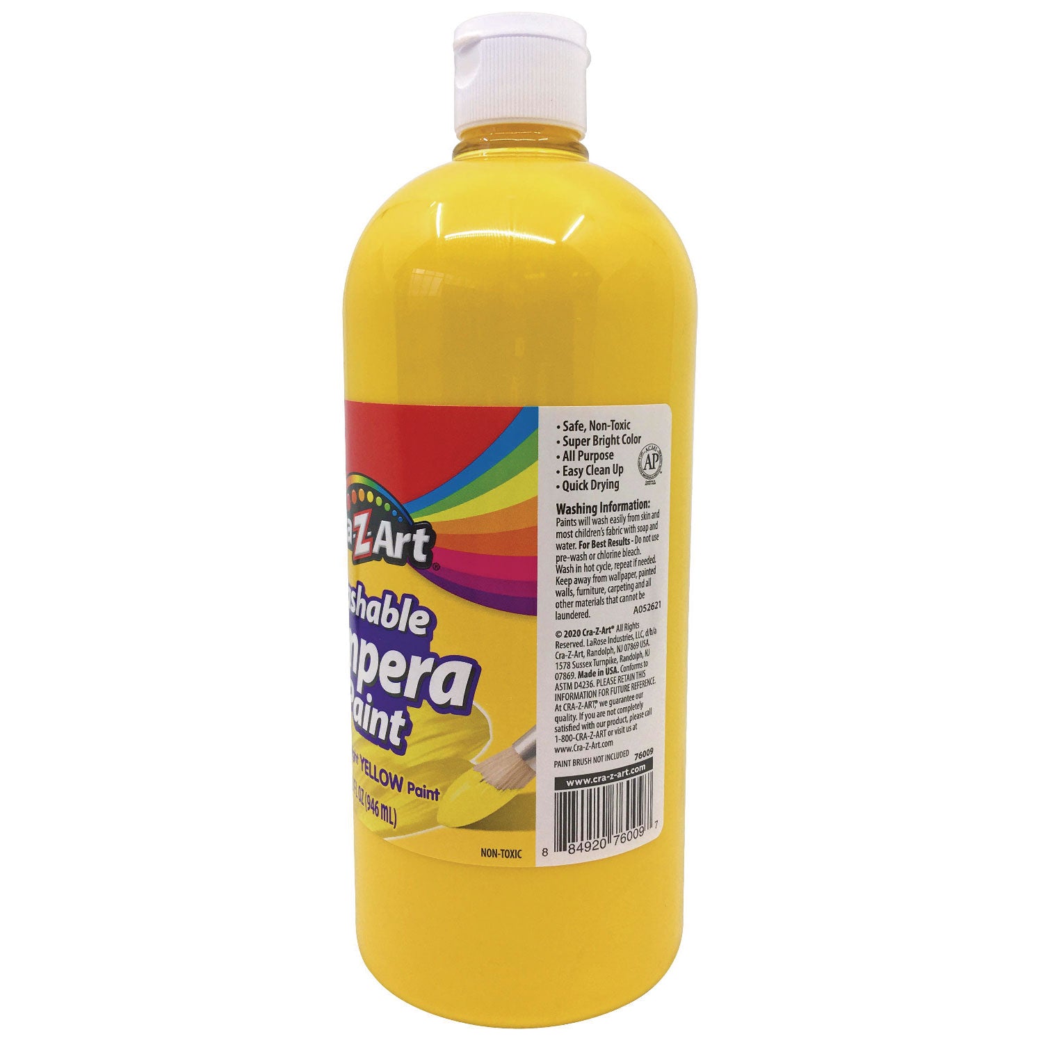 Washable Tempera Paint, Yellow, 32 oz Bottle - 2