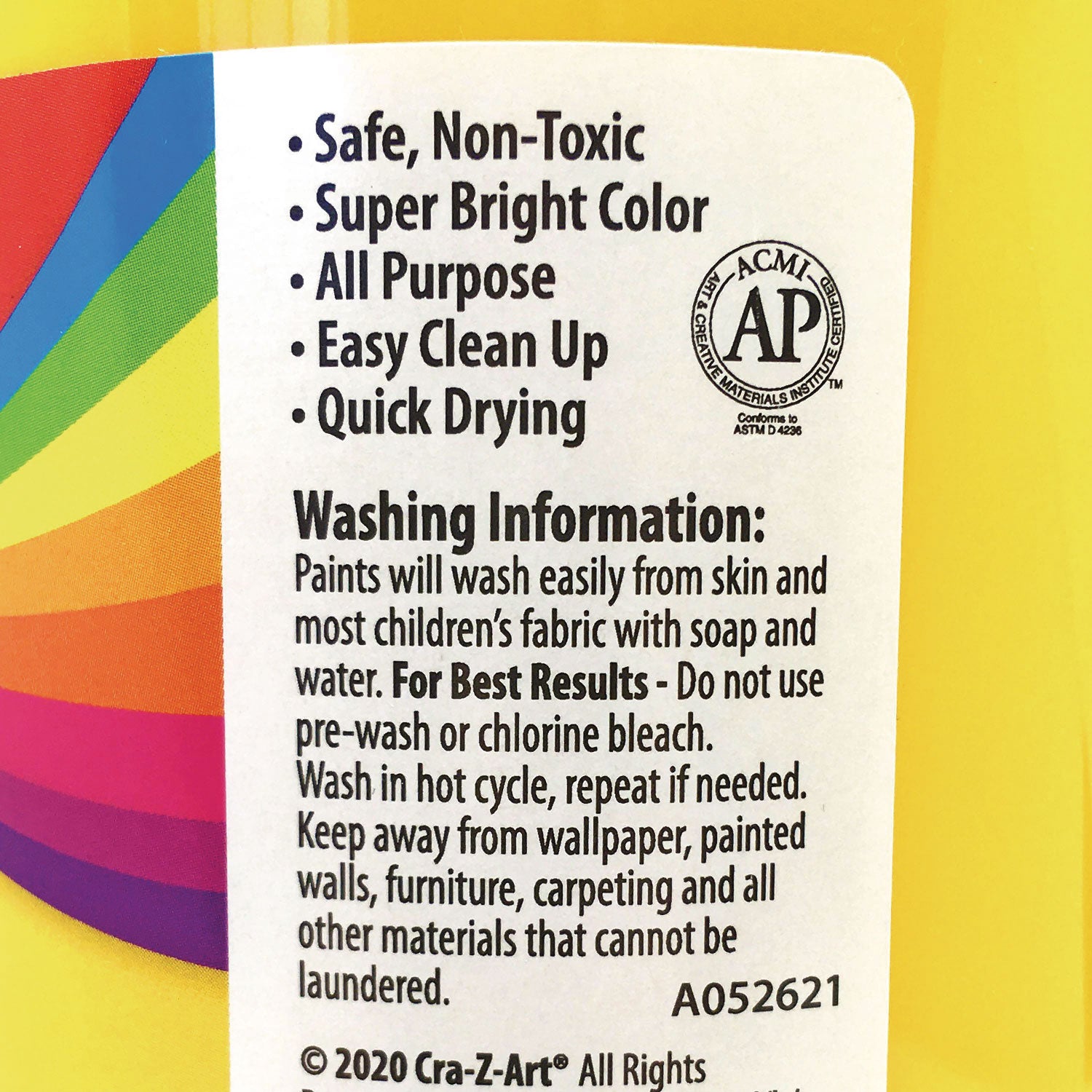 Washable Tempera Paint, Yellow, 32 oz Bottle - 3